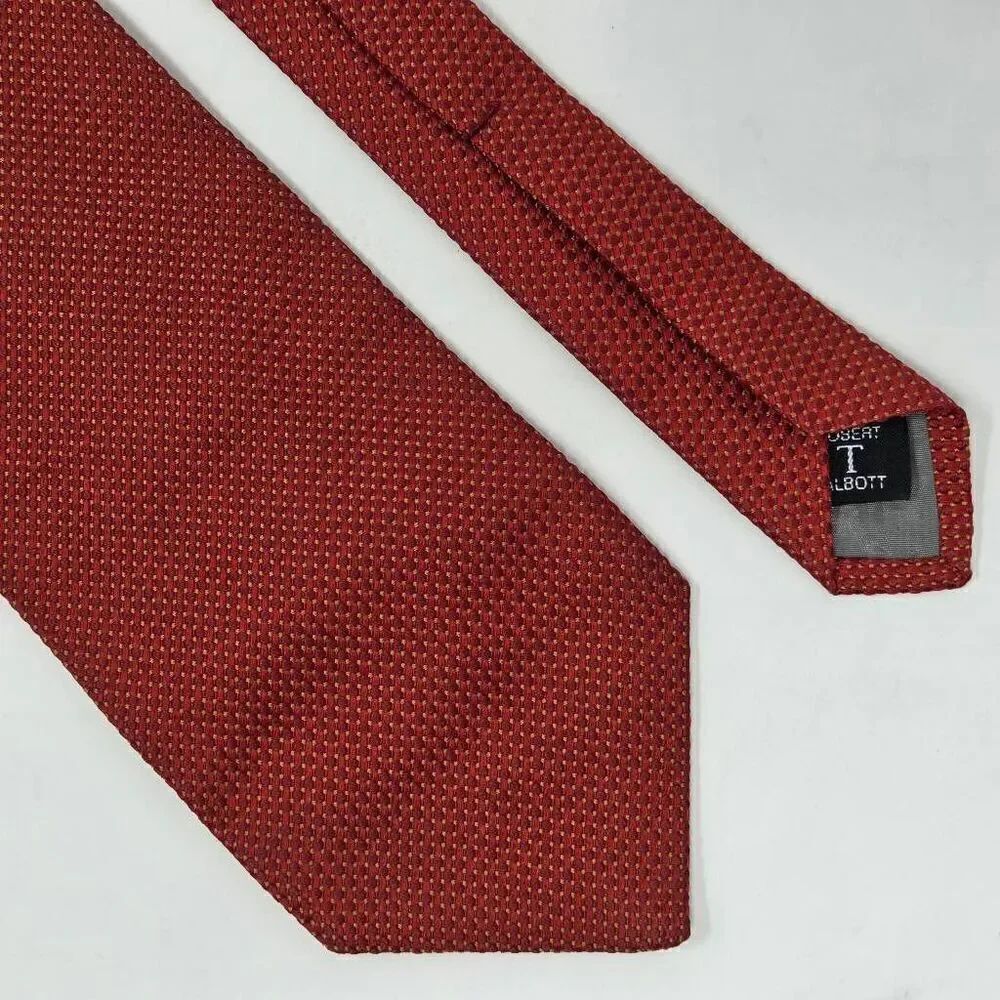 ROBERT TALBOTT SILK TIE RED YELLOW WOVEN TEXTURED SATIN 4" X 58"